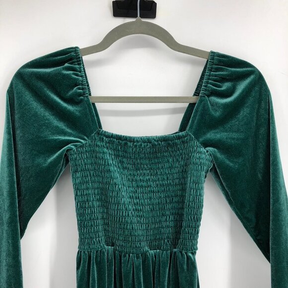 GAP Forest Green Smocked Velvet Long Sleeve Mini Dress Size  XSP - Picture 7 of 13